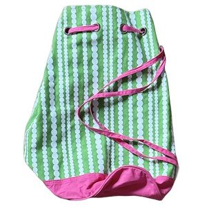 Cotton Pool Beach Gym Bag Pink & Green Geometric Dots Sporty Preppy Like New
